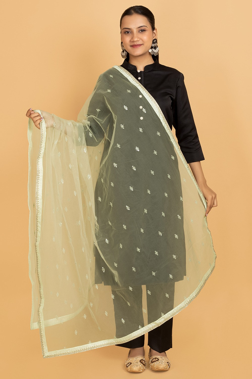 Sage Green Net Embroidered Dupatta 