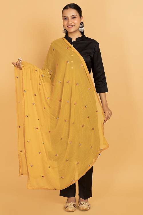 Mustard Yellow Nazeen Resham Embroidered Dupatta