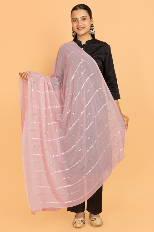 Pale Pink Chiffon Embroidered Dupatta 