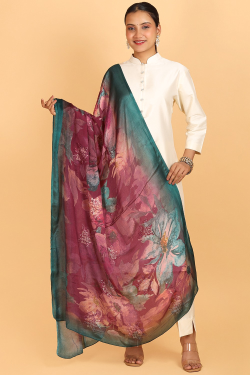 Maroon Chinnon Printed Dupatta