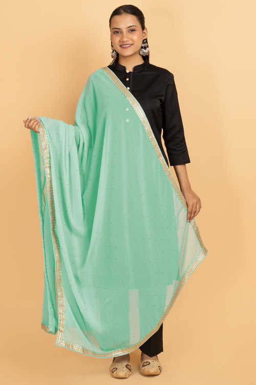 Mint Blue Georgette Lace Embroidered Dupatta