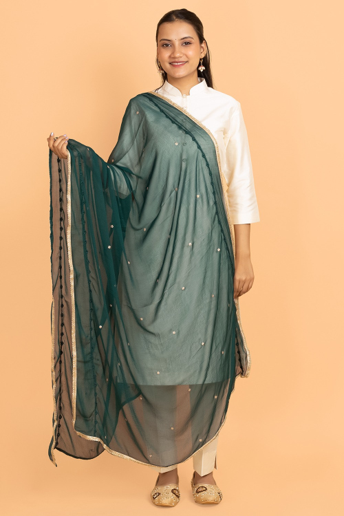 Teal Green Nazneen Sequins Embroidered Dupatta