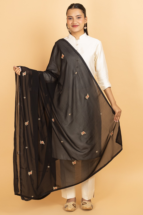 Black Georgette Zari Embroidered Dupatta