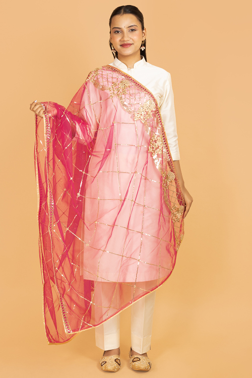 Rani Pink Sequins Embroidered Dupatta