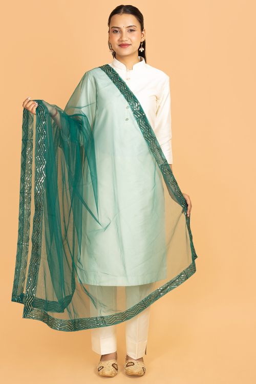Emerald Green Sequins Embroidered Dupatta