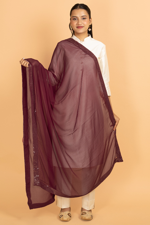Maroon Chiffon Sequins Embroidered Dupatta