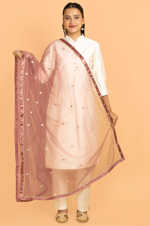  Dusty Pink Net Embroidered Dupatta