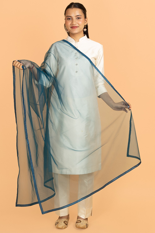 Peacock Blue Net Plain Dupatta