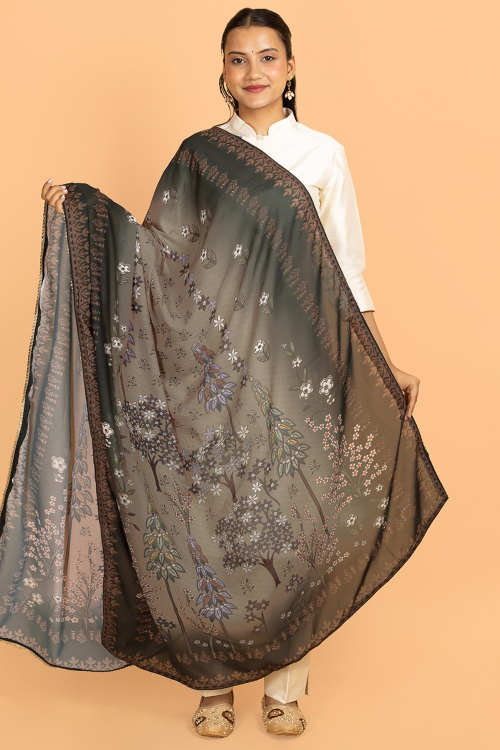 Dusty Green Georgette Printed Dupatta 
