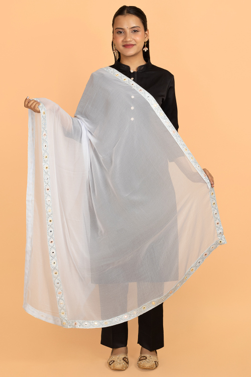 Powder Blue Chiffon Resham Embroidered Dupatta