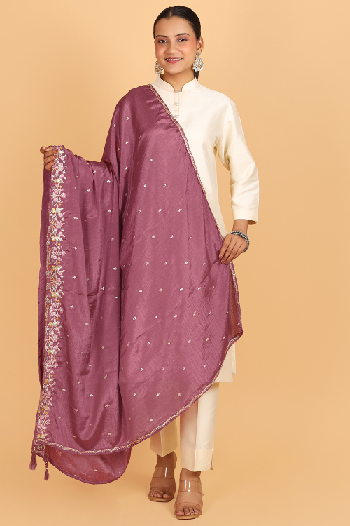Blush Pink Chinnon Sequins Embroidered Dupatta