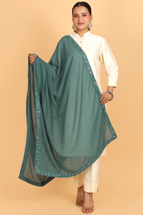 Persian Green Georgette Stone Embroidered Dupatta