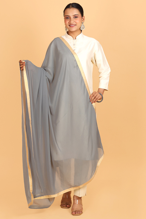 Light Grey Georgette Stone Embroidered Dupatta