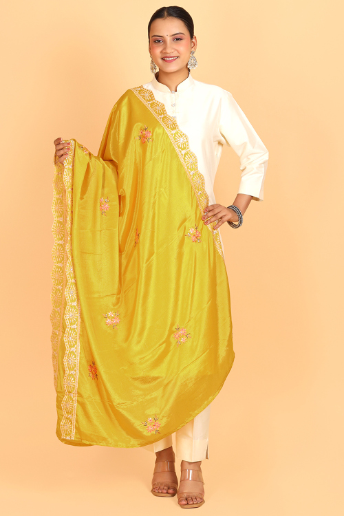 Mustard Silk Sequins Embroidered Dupatta