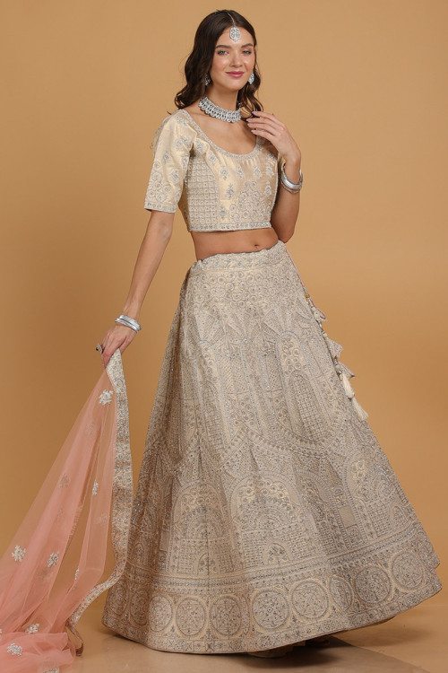 Silk Lehenga with Dori Embroidery in Rani Pink for Bridal Wear