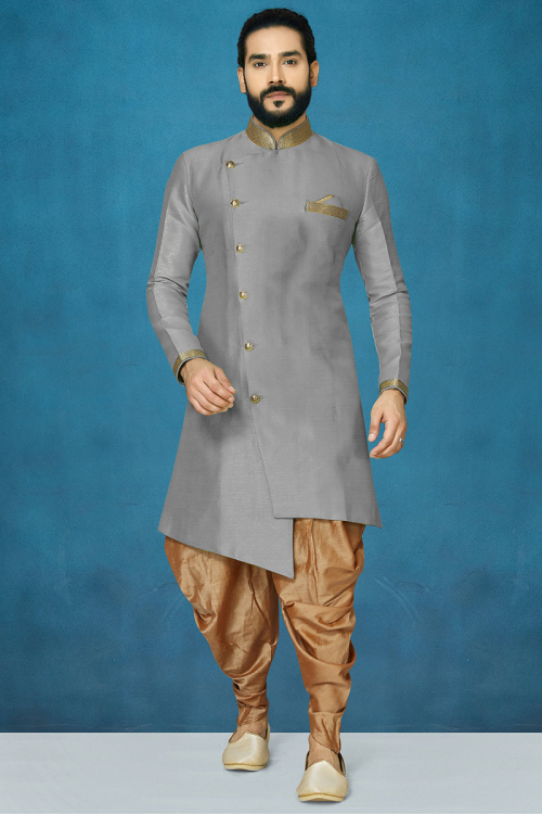 Dupion Silk Grey Men's Sherwani