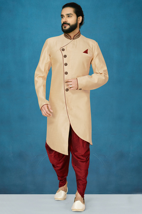 Dupion Silk Light Beige Men's Sherwani