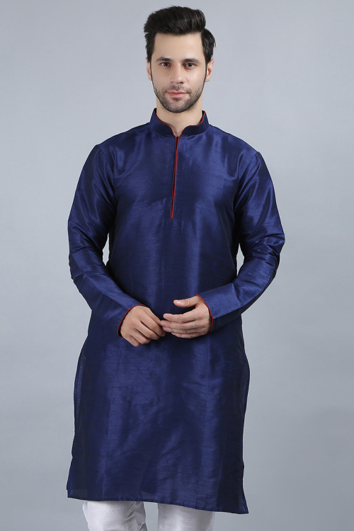 Dupion Silk Navy Blue Men's Kurta
