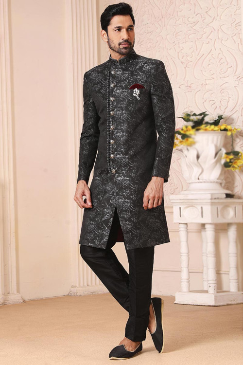 Buy Straight Pant Black Brocade Pakistani Wedding Clothing Online for Women in UK