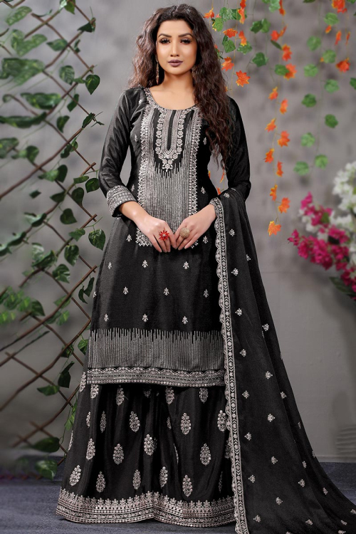 Dusty Black Chinnon Straight Cut Sharara Suit