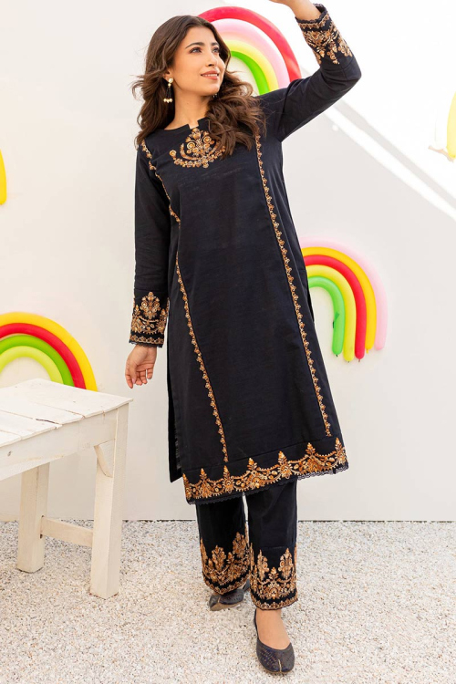 Dusty Black Dupion Silk Straight Pant Trouser Salwar Suit for Party Wear