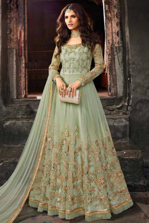 Buy Anarkali with Churidar Semi Stitched Resham Work Plus Size