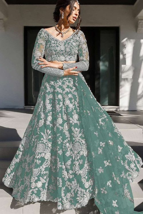 Buy Floral Green Bridesmaid Wear Bollywood Dresses Online for