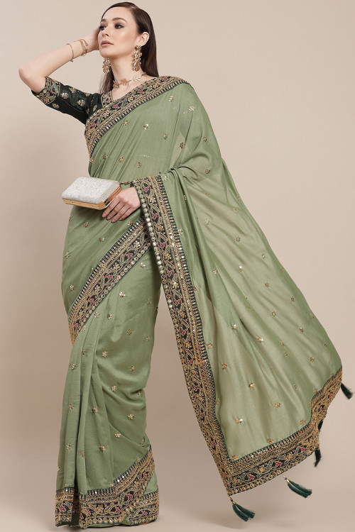 Embroidered Silk Teal Green Saree