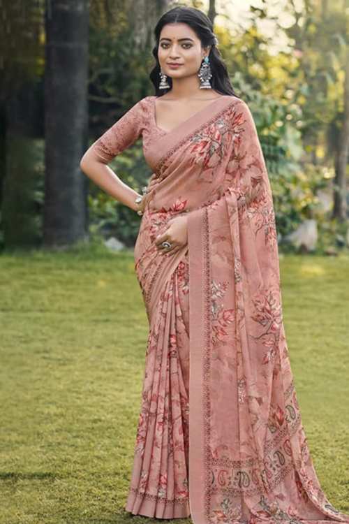 Dusty Mauve Georgette Saree with Print Work for New Year