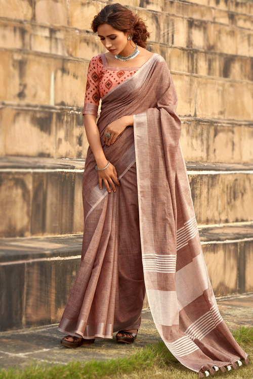 Dusty Mauve Linen Saree