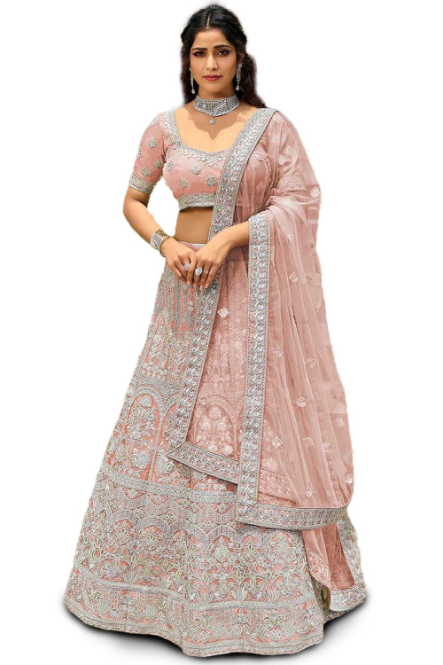 Dusty Mauve Mauve Organza Embroidered Lehenga