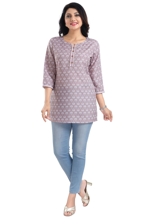 Dusty Mauve Rayon Printed Short Kurti 