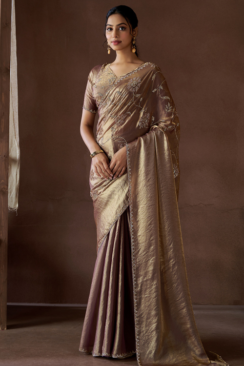 Dusty Mauve Stone Embellished Light Weight Saree 
