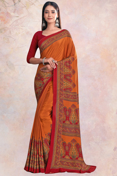 Dusty Orange Crepe Digital Printed Saree