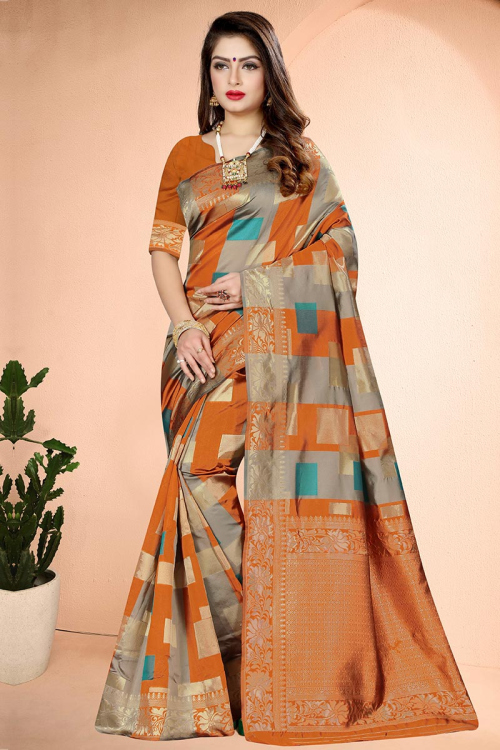 Dusty Orange Occasional Banarasi Silk Saree