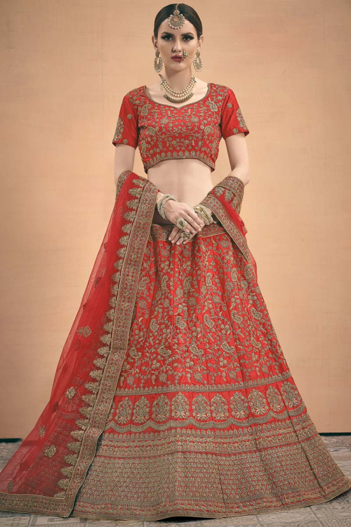 Dusty Orange Silk Lehenga with Silk Choli