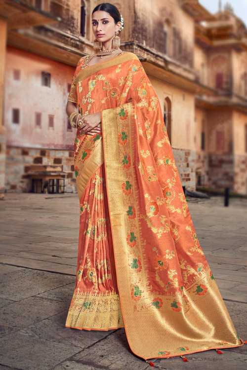 Dusty Orange Traditional Silk Saree for Party 