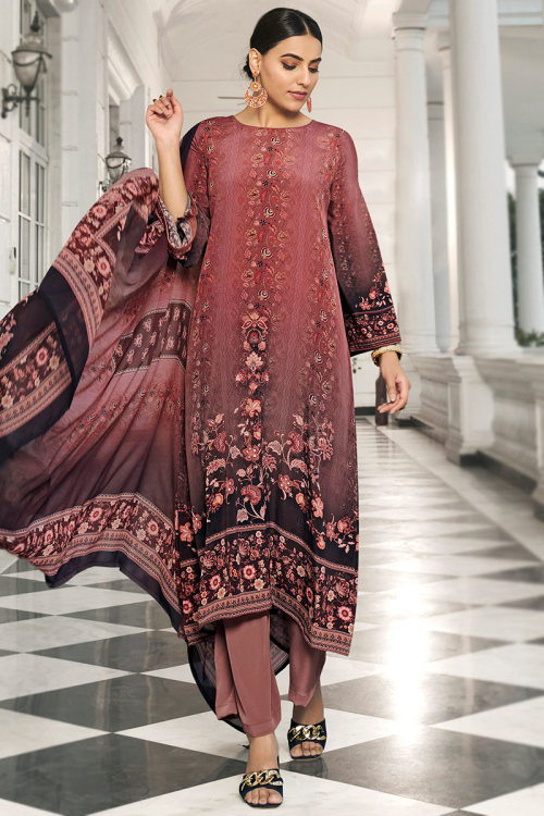 Dusty Pink Crepe Printed Palazzo Suit