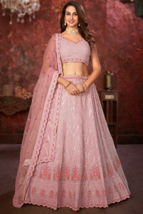 dusty pink georgette embroidered party wear lehenga llcv117957 1