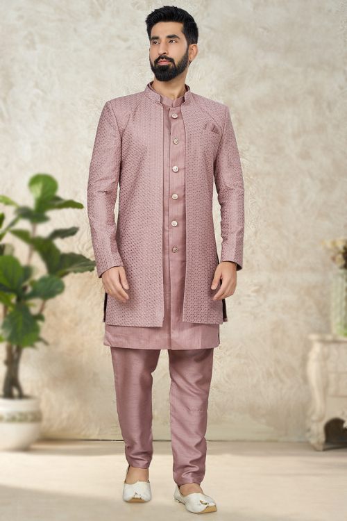Dusty Pink Jacket Style Men's Sherwani 