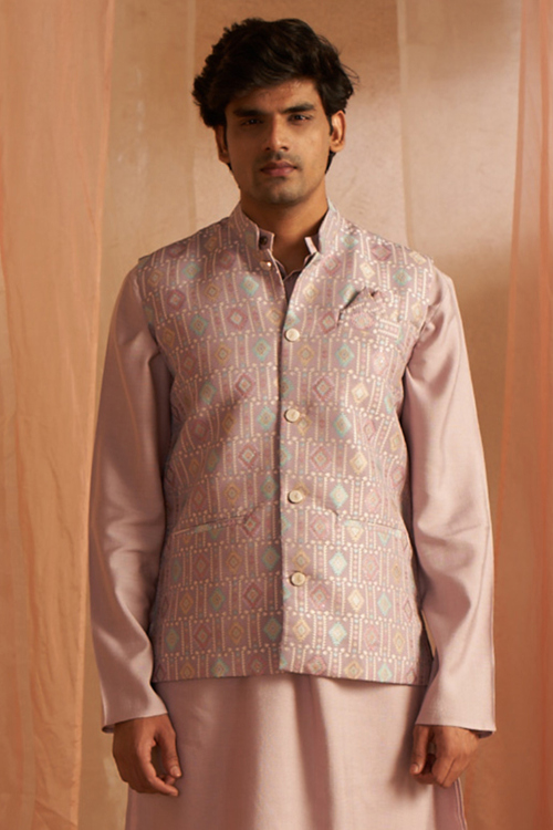 Dusty Pink Viscose Weaved Men's Waist Coat For Festival