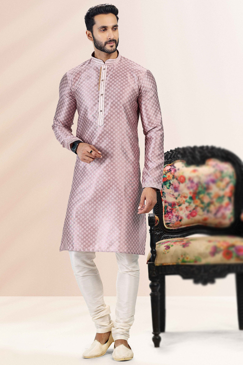 Dusty Purple Jacquard Silk Men's Churidar Kurta