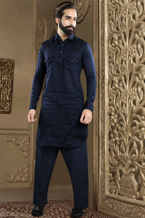 Eid Special Men Navy Blue Kurta Pajama