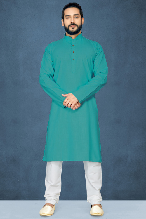 Wedding Special Pakistani Persian Green Kurta With White Pajama