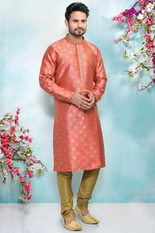 Wedding Special Rani Pink Woven Zari Kurta