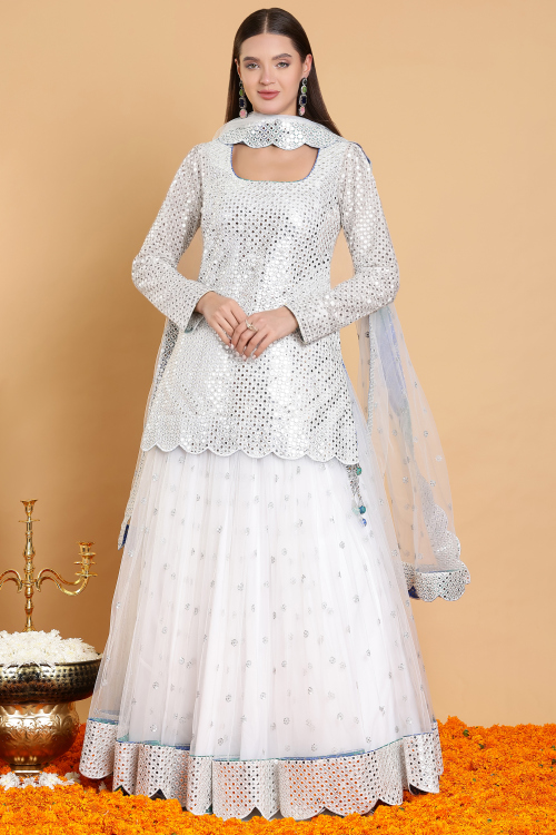 Eid Special White Net Lehenga Choli with Resham Zari Work In Pakistani Style