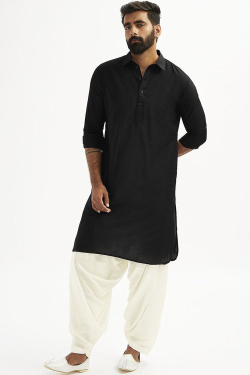 Elegant Black Art Silk Straight Cut Kurta Paired with Salwar