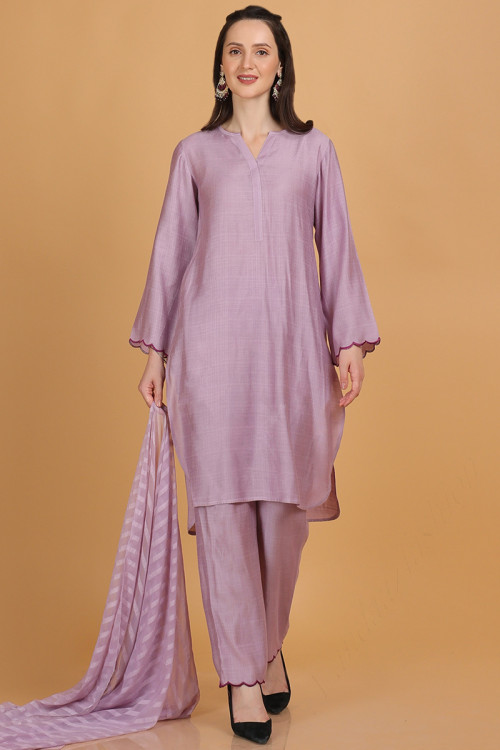 Elegant Lavender Pink Linen Trousers Suit for Eid