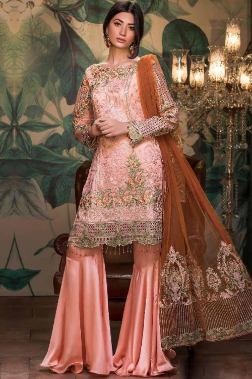 Elegant Peach Chiffon Sharara Suit