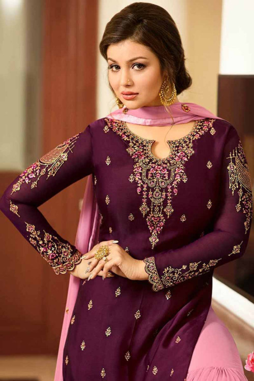 Buy Elegant Purple Georgette Sharara Pant Suit Online - LSTV02004 ...